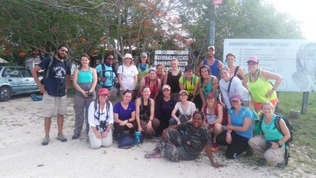 The field course participants at the baboon sanctuary-a location dedicated to conserving howler monkeys.