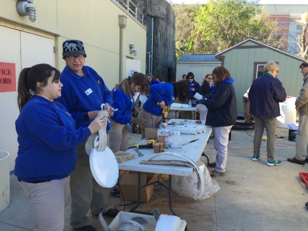 Volunteers working at the enrichment workshop