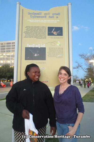 Valerie visiting the Waugh Drive bat colony with zoo education staff member, DeAndra