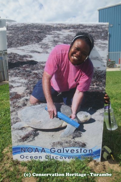 Valerie enjoying herself learning about Texas sea turtles!