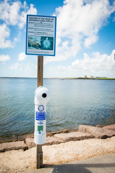 Look for fishing line recycling bins like this one when you are out fishing in the Galveston area! You can discard your fishing line here. 